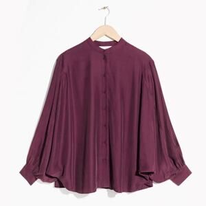& Other Stories Top Womens 6 Purple Batwing Sleeve Button Up Blouse Plum Cupro